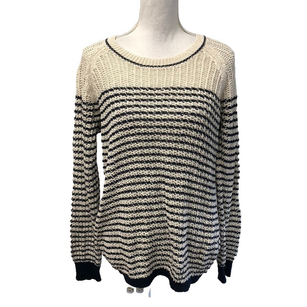 Gerard‎ Darel Chunky Knit Sweater Jumper Womens 4 Cream Blue Stripe Preppy